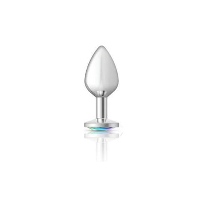 Sensual Charms Silver Round Butt Plug w/ Clear Iridescent Jewel - Medium: The Ultimate Elegance for Exquisite Anal Pleasure - Adult Naughty Store