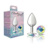 Sensual Charms Silver Round Butt Plug w/ Clear Iridescent Jewel - Medium: The Ultimate Elegance for Exquisite Anal Pleasure - Adult Naughty Store