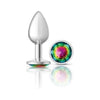 Sensual Charms Silver Round Butt Plug with Rainbow Jewel - Model CC-001: A Delightful Gender-Inclusive Pleasure Enhancer for Anal Stimulation in Mesmerizing Rainbow Shades - Adult Naughty Store