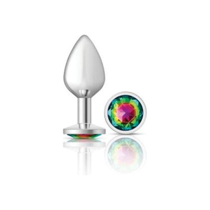 Sensual Charms Silver Round Butt Plug with Rainbow Jewel - Model CC-001: Unveiling the Exquisite Pleasure of Anal Delight for All Genders and Sensual Adventures - Adult Naughty Store