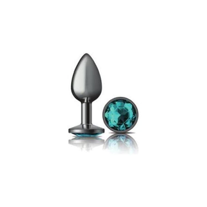 Sensual Charms Gunmetal Round Butt Plug with Teal Jewel - Small: A Luxurious Delight for Anal Pleasure - Adult Naughty Store