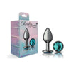 Sensual Charms Gunmetal Round Butt Plug with Teal Jewel - Small: A Luxurious Delight for Anal Pleasure - Adult Naughty Store