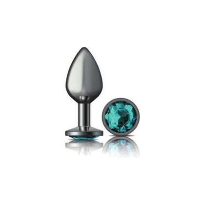 Introducing the Opulent Pleasures Collection: Exquisite Elegance Gunmetal Round Butt Plug Model CC-500 - Medium, for All Genders, Anal Stimulation, Teal - Adult Naughty Store