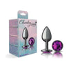 Seductive Pleasures: Cheeky Charms Gunmetal Round Butt Plug CC-001 - Unisex Anal Delight - Purple Jewel - Adult Naughty Store