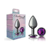 Introducing the LusterLux Sensual Pleasures Collection: Cheeky Charms Gunmetal Round Butt Plug - Medium, Purple Jewel - Adult Naughty Store