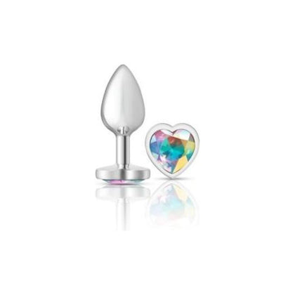 Seductive Pleasures: Cheeky Charms Silver Metal Butt Plug with Heart Clear Jewel Small - For Sensual Anal Stimulation in Silver - Adult Naughty Store