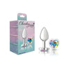 Seductive Pleasures: Cheeky Charms Silver Metal Butt Plug with Heart Clear Jewel Small - For Sensual Anal Stimulation in Silver - Adult Naughty Store