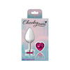 Seductive Pleasures: Cheeky Charms Silver Metal Butt Plug - Medium, Unisex Anal Toy for Intimate Bliss, Heart Pink Jewel - Adult Naughty Store