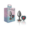 Introducing the Exquisite Pleasures Collection: Cheeky Charms Gunmetal Butt Plug - Model CC-101, Small, All Genders, Heart Rainbow Jewel, Teardrop Shape - Adult Naughty Store