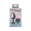 Introducing the Exquisite Pleasure Co. Cheeky Charms CC-500 Medium Gunmetal Butt Plug with Heart Rainbow Jewel - Unisex Anal Toy - Sensual Charcoal Grey - Adult Naughty Store