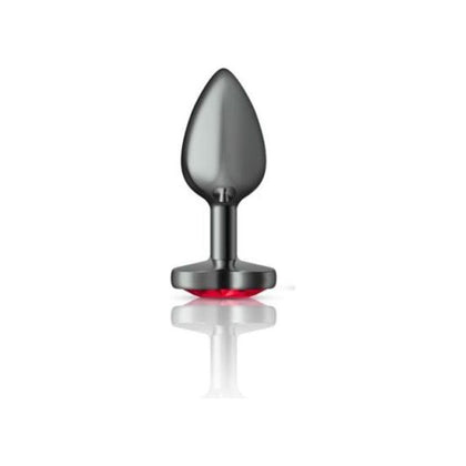 Seductive Sensations: Cheeky Charms Gunmetal Butt Plug with Heart Red Jewel (Small) - Adult Naughty Store