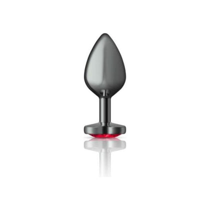 Introducing the Exquisite Pleasures Sensual Charms Collection: Cheeky Charms Gunmetal Butt Plug with Heart Red Jewel - Medium - Adult Naughty Store