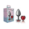 Introducing the Exquisite Pleasures Sensual Charms Collection: Cheeky Charms Gunmetal Butt Plug with Heart Red Jewel - Medium - Adult Naughty Store