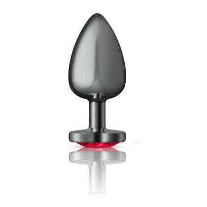 Introducing the SensationX Gunmetal Teardrop Butt Plug CC-001 (Large) - Unisex Anal Pleasure Toy in Red Jewel - Adult Naughty Store