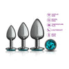 Cheeky Charms Sensational Metal Butt Plug Kit - Model CC-3PBTG - Unleash Your Pleasure in Gunmetal Grey with Teal Jewel - Adult Naughty Store