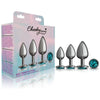 Cheeky Charms Sensational Metal Butt Plug Kit - Model CC-3PBTG - Unleash Your Pleasure in Gunmetal Grey with Teal Jewel - Adult Naughty Store