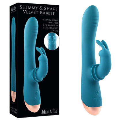 Adam & Eve Velvet Rabbit Vibrator - Shimmy & Shake Model AER-001 - For Clitoral and G-Spot Stimulation - Deep Blue - Adult Naughty Store