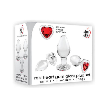 Adam & Eve Red Heart Gem Glass Plug Set: Intimate Pleasure for All Genders, Exquisite Teardrop Design, Model Number AGP-3, Sensual Backdoor Delights, Deep Red Hue
