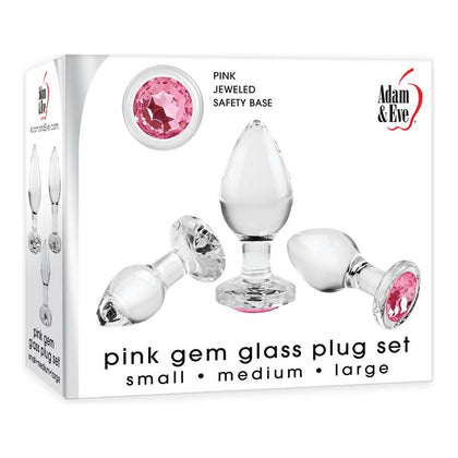 Adam & Eve Pink Gem Glass Plug Set - Sensual Teardrop Pleasure for All Genders