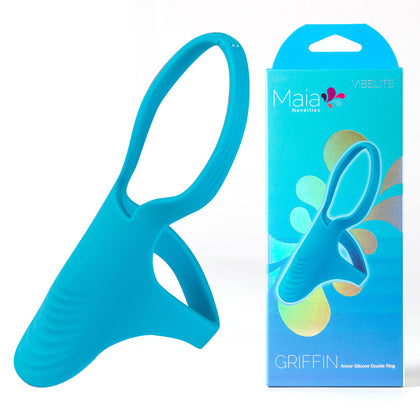 Maia Novelties Silicone Griffin Model 001 Blue Double Penis Erection Cock Ring for Men: Enhanced Pleasure and Extended Stimulation - Adult Naughty Store