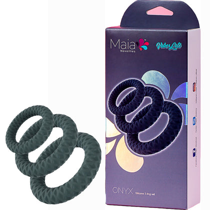 Experience Ultimate Sensual Pleasure with the Vibelite Maia ONYX Liquid Silicone Grey Cock Ring Set - Model 3S-01 for Men's Genital Pleasure