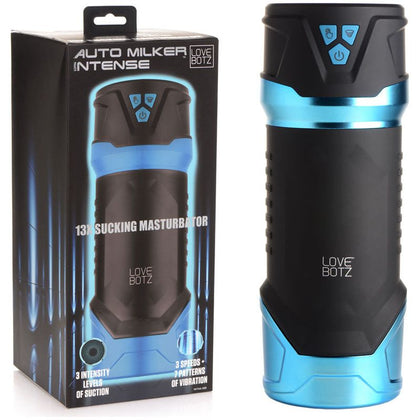 Introducing the LoveBotz Auto Milker Intense 13X Sucking Masturbator for Men - The Ultimate Pleasure Device in Black and Blue!