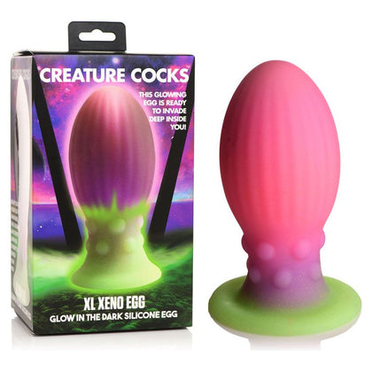 Creature Cocks XL Xeno Egg - Sensational Glow-In-The-Dark Alien Egg Vibrator (Model XXL-001) for Mind-Blowing Pleasure - Unleash Your Fantasies with this Exquisite Pink, Purple, and Green Pleasure Toy