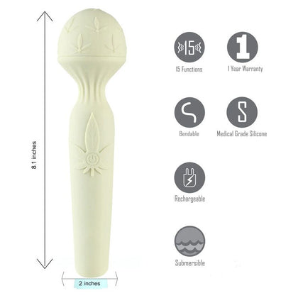 Maia Novelties 420 Marlie: Bendable Neck Rechargeable Massage Wand - 15 Functions, Female, Full-Body Pleasure, Hemp Leaf Design, Silky Black