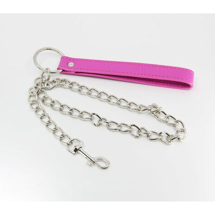 B-LEA01 Chain Lead with Pink PU Handle for Women - Elegant Bondage Accessory in Pink for Sensual Pleasure