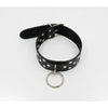 BDSM Emporium B-COL05 Black Faux Leather Studded Collar with O-Ring - Unisex Bondage Neck Restraint for Sensual Play