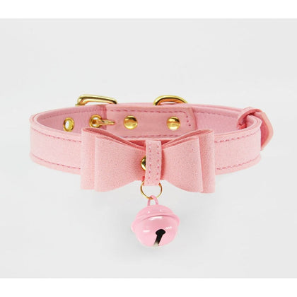 Introducing the Luxurious B-COL17 Vegan Collar with Bow and Cat Bell - A Sensual Delight for All Genders, Delivering Elegance and Pleasure in Black/Gold, Black/Red, and Pink