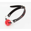 BDSM Pleasure Brand B-GAG01 Black Faux Leather Gag with Red Metallic Heart Inlay - Breathable Ball Gag for All Genders