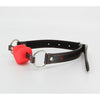 Luxury Pleasure Co. B-GAG01A Black Faux Leather Gag with Red Metallic Heart Inlay - Unisex BDSM Toy for Sensual Play