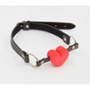 Luxury Pleasure Co. B-GAG01A Black Faux Leather Gag with Red Metallic Heart Inlay - Unisex BDSM Toy for Sensual Play