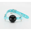 BDSM Fetish B-GAG22 Turquoise Blue Faux Leather Lockable Gag Ball for All Genders - Solid Black Rubber Ball - Model Number: B-GAG22