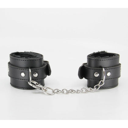 Introducing the Lux Fetish Faux Fur-Lined Leatherette Wrist Restraints B-HAN02 for All Genders, featuring Detachable Chain Join, in Black, Red, Pink, or Purple