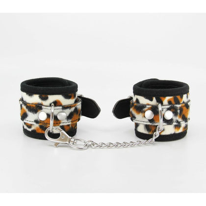Bondara B-HAN13 Furry Animal Print Wrist Restraints with Detachable Chain - Leopard Print - Unisex - Wrist - Red Zebra Print