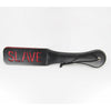BelleFemme B-PAD02 Black Faux Leather Slapper Paddle with 'Slave' Cut Out Design - BDSM Spanking Toy for Women's Pleasure