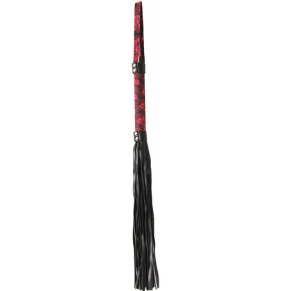 Introducing the Luxury Red Jacquard Print Flogger by B-WHI20 - Model B-WHI20Red: Unisex BDSM Impact Toy for Sensual Exploration in Black and Red.