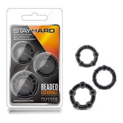 Blush Novelties Stay Hard Beaded Cock Rings - The Ultimate Pleasure Enhancer for Men - Model X3 - Versatile Sizes for Intense Stimulation - Male Genital Area - Black - Adult Naughty Store