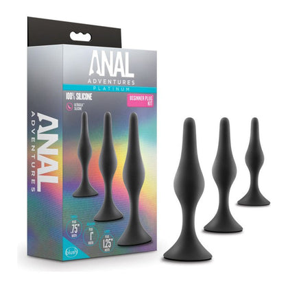 Introducing the Sensual Pleasures Platinum Silicone Beginner Plug Kit - Model SPPB-001: The Ultimate Anal Adventure for All Genders, Providing Unforgettable Pleasure in Sultry Midnight Black - Adult Naughty Store