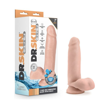 Dr. Skin Glide 7 Inch Self-Lubricating Dildo with Balls - Model DS-7SLD - For Enhanced Pleasure and Intimate Satisfaction - Unleash Your Desires - Deep Blue - Adult Naughty Store