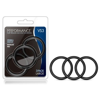 Performance VS3 Pure Premium Silicone Cockrings - Ultimate Male Enhancement Rings for Endless Pleasure - Model VS3, Set of 3 - For Long-Lasting Stamina and Intense Satisfaction - Black