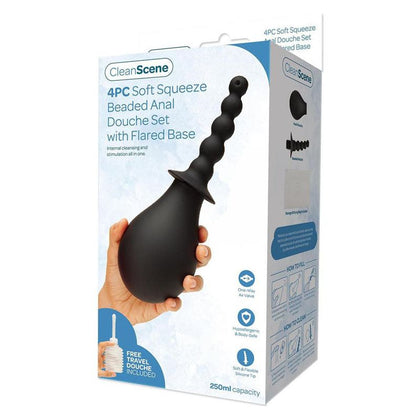 CleanScene Soft Squeeze Beaded Anal Douche Set - Model X9X - Unisex - Intimate Hygiene and Pleasure - Black