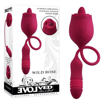 Evolved WILD ROSE Dual Sensation Thrusting Bullet and Flicking Tongue Vibrator - Model EWR-2000 - For Women - Intense Pleasure for Clitoral and G-Spot Stimulation - Rose Gold