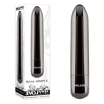 Evolved Real Simple Rechargeable Black Chrome Bullet Vibrator - Model RS10 - For Women - Targeted Pleasure - Glossy Black