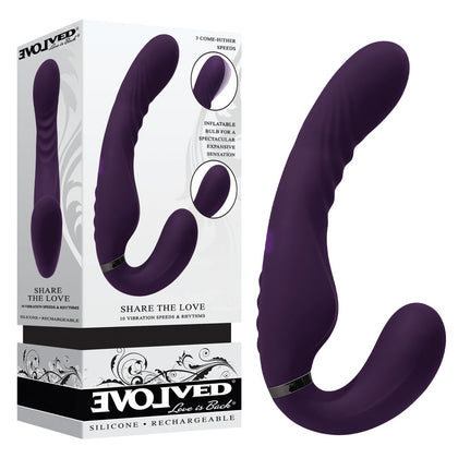 Evolved Inflatable Strapless Strap-On - SHARE THE LOVE Purple USB Rechargeable Model 22.9 cm - For All Genders - Dual Stimulation - Black Chrome-Finished - Adult Naughty Store