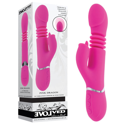 Evolved PINK DRAGON USB Rechargeable Thrusting Rabbit Vibrator Erosa Model ER-2021 Female G-Spot Stimulation Pink - Adult Naughty Store