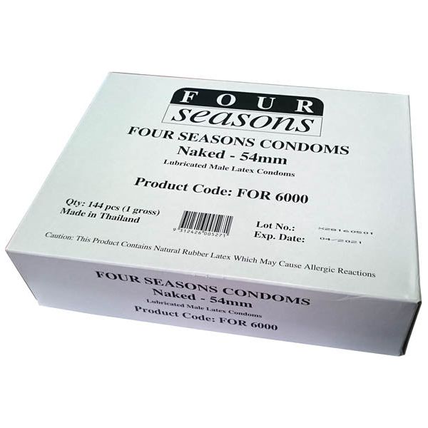 Four Seasons Naked Classic Condoms - Ultra-Sensitive, Strong, and Pleasure-Enhancing Contraceptive for Men and Women - Model: Naked Classic - 54mm - Clear