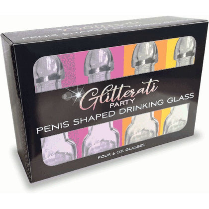 Glitterati Penis 6oz Drinking Glass Pack - Set of 4, Bridal Celebration Party Accessories - Adult Naughty Store